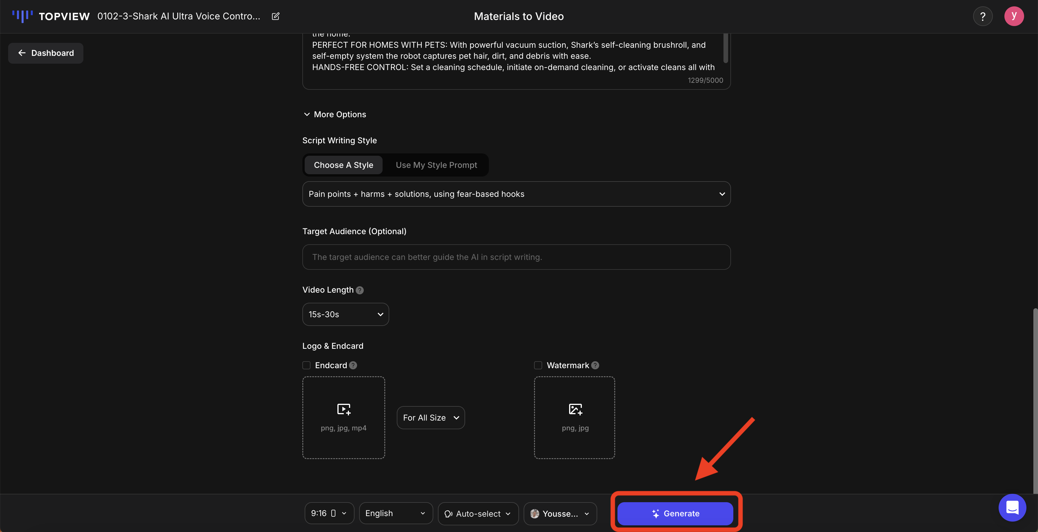 Generate Video - Generate Button