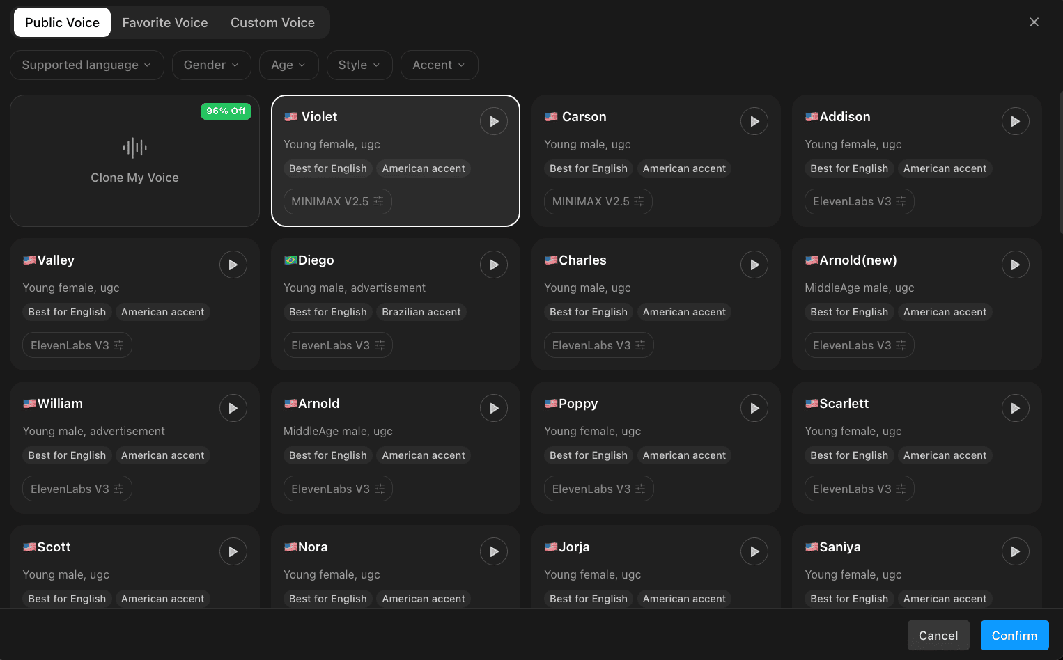 Choose Voice and Generate