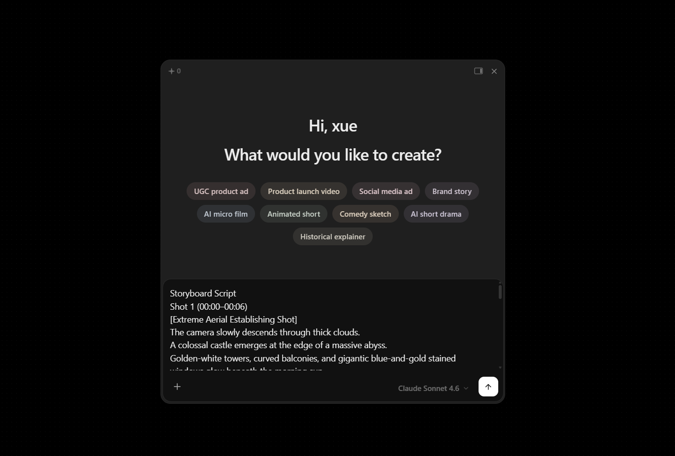 Describe your idea to the AI agent on Topview AI Canvas