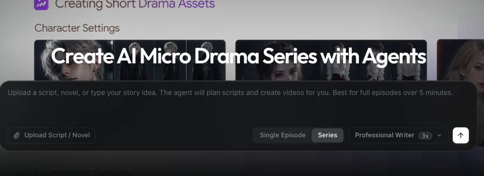 Drama Studio input for starting a drama project from an idea, script, or novel