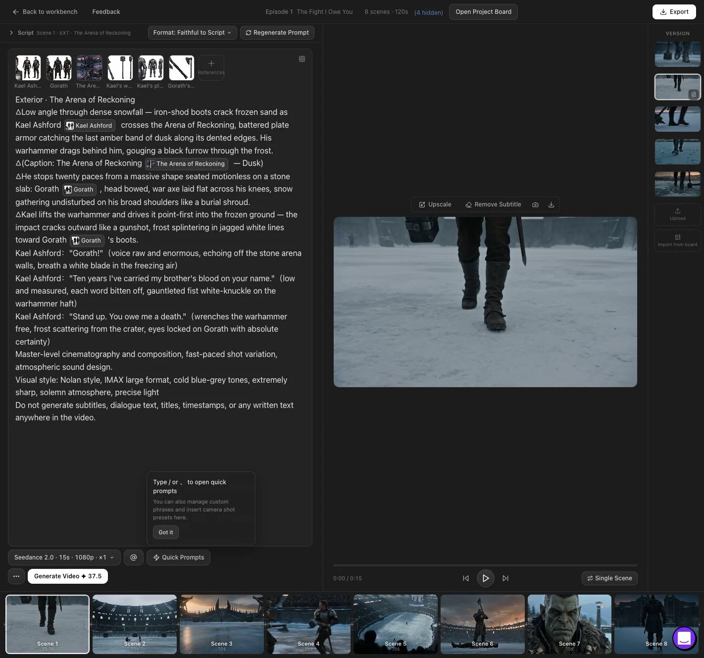 Drama Studio production prompt editor with references and video versions