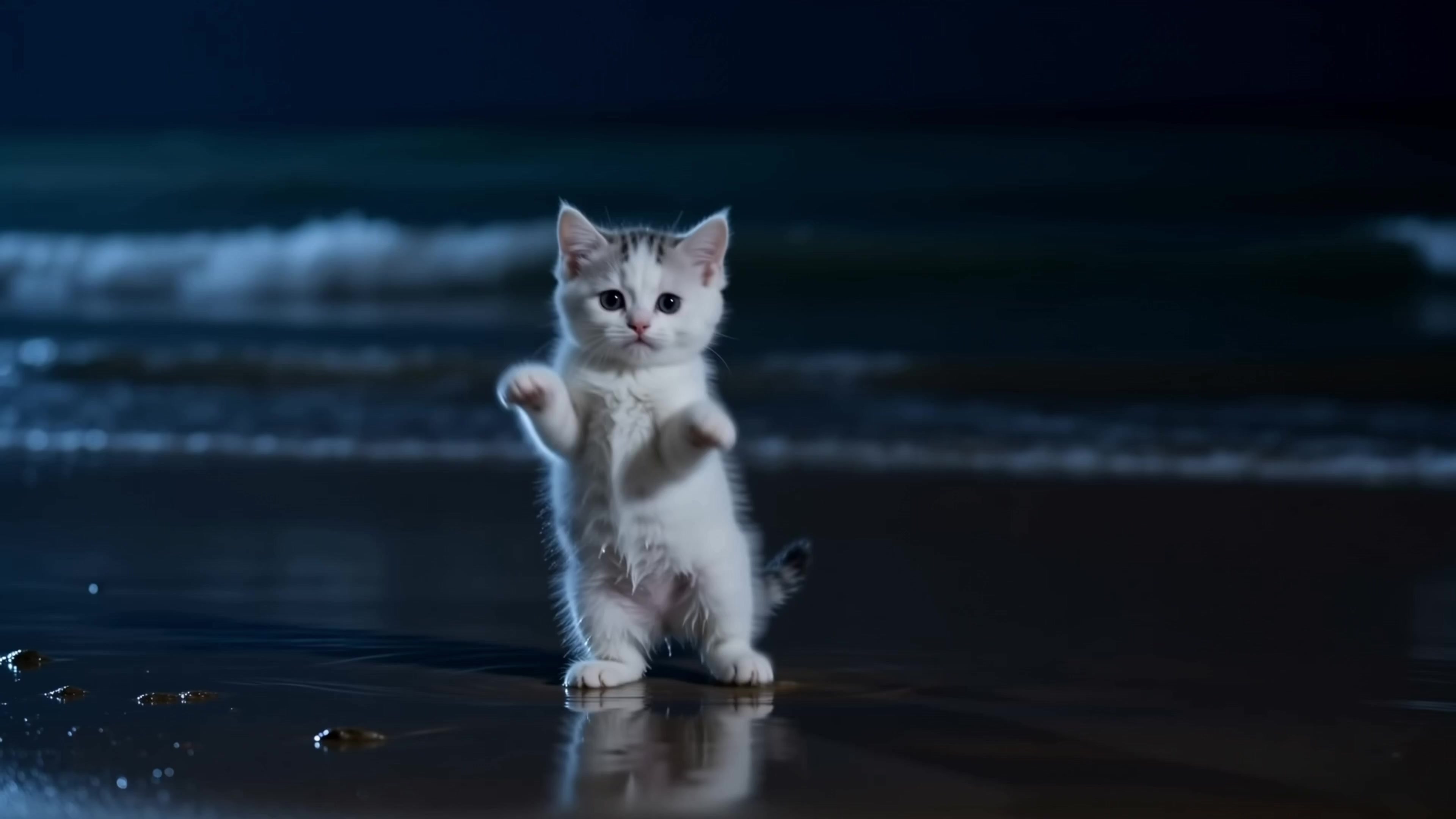 Dancing Kittens on a Night Beach