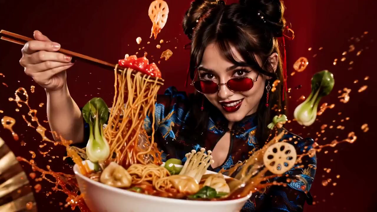 High-Energy Fashion Food Commercial: Splashing Ramen